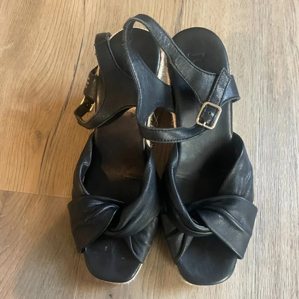 jutelia Women's Made in Spain Black Leather Espadrille Sandal Shoes 8
